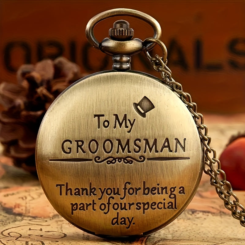 Pocket Watch - for Men Classic Engraved Quartz Round Design World Time Groomsmen Gift - product detail view 9