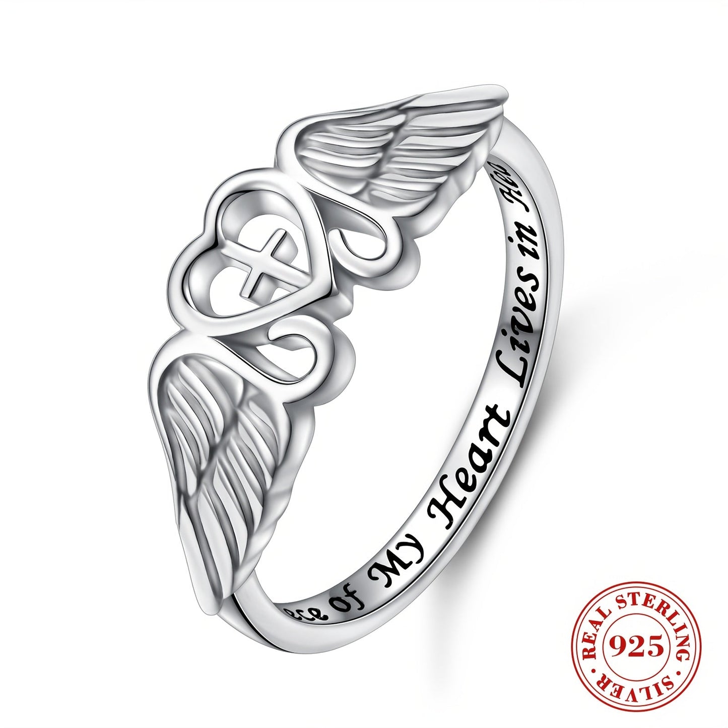 Rings for Women - Angel Wing Ring S925 Sterling Silver Memorial Ring for In Memory of Mom - product detail view 13
