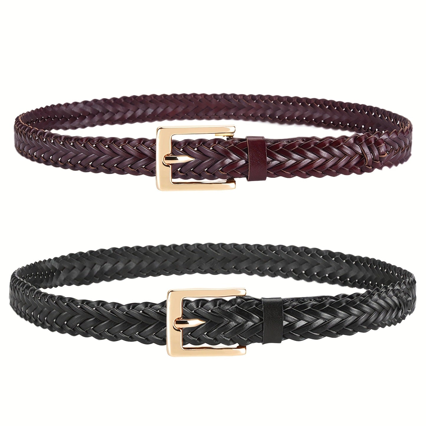Women's Belt - Skinny Braided for 2 Pack - 3/4" Thin Woven Waist Set for Dresses Jeans - product detail view 17