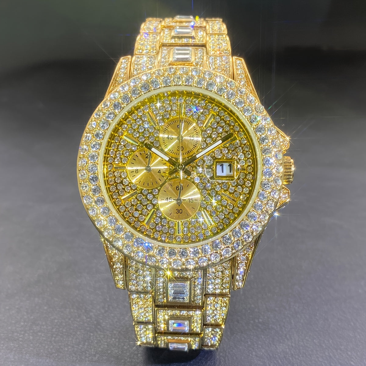 Men's Quartz Watch - Iced Out Rhinestone for & Women Hip Hop Luxury Bling Wristwatch - product detail view 12