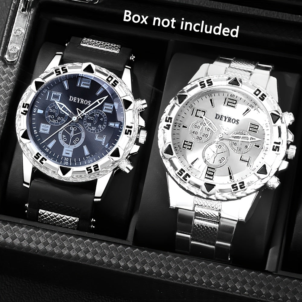 Men's Quartz Watch - 's Set of 2 | Stainless Steel Case, Silicone Strap, Business Casual - product detail view 14