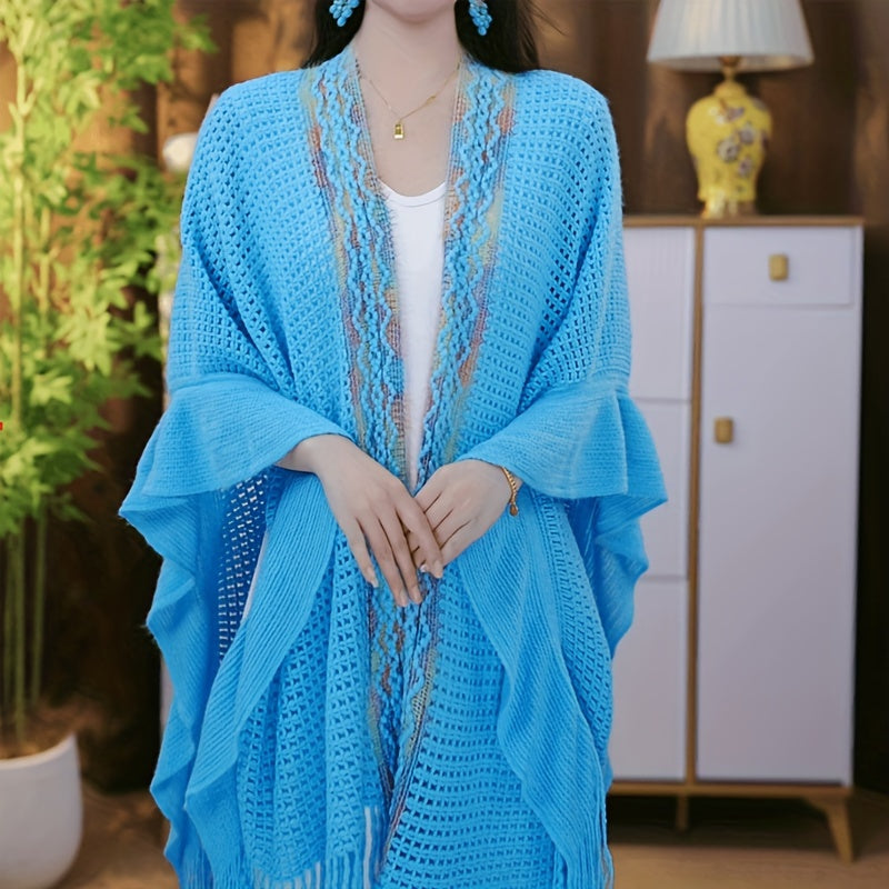 Scarf for Women - Boho Ruffle Shawl for - Hollowed Out Color Stripe Fringe Wrap , Ethnic - product detail view 11
