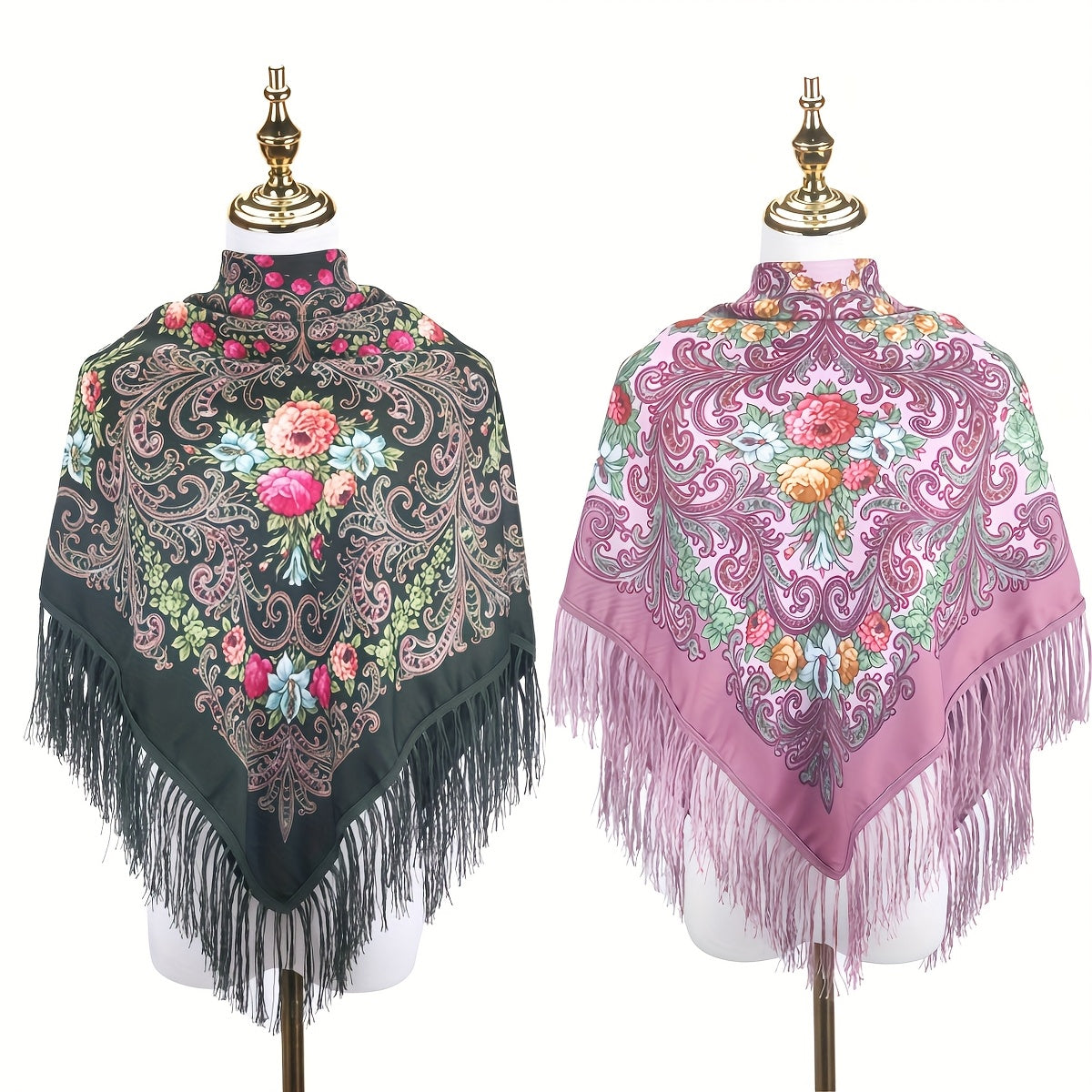 Scarf for Women - Tassel Shawl Set of 2 Vintage Floral Fringe Wrap for Warm Windproof Autumn - product detail view 19