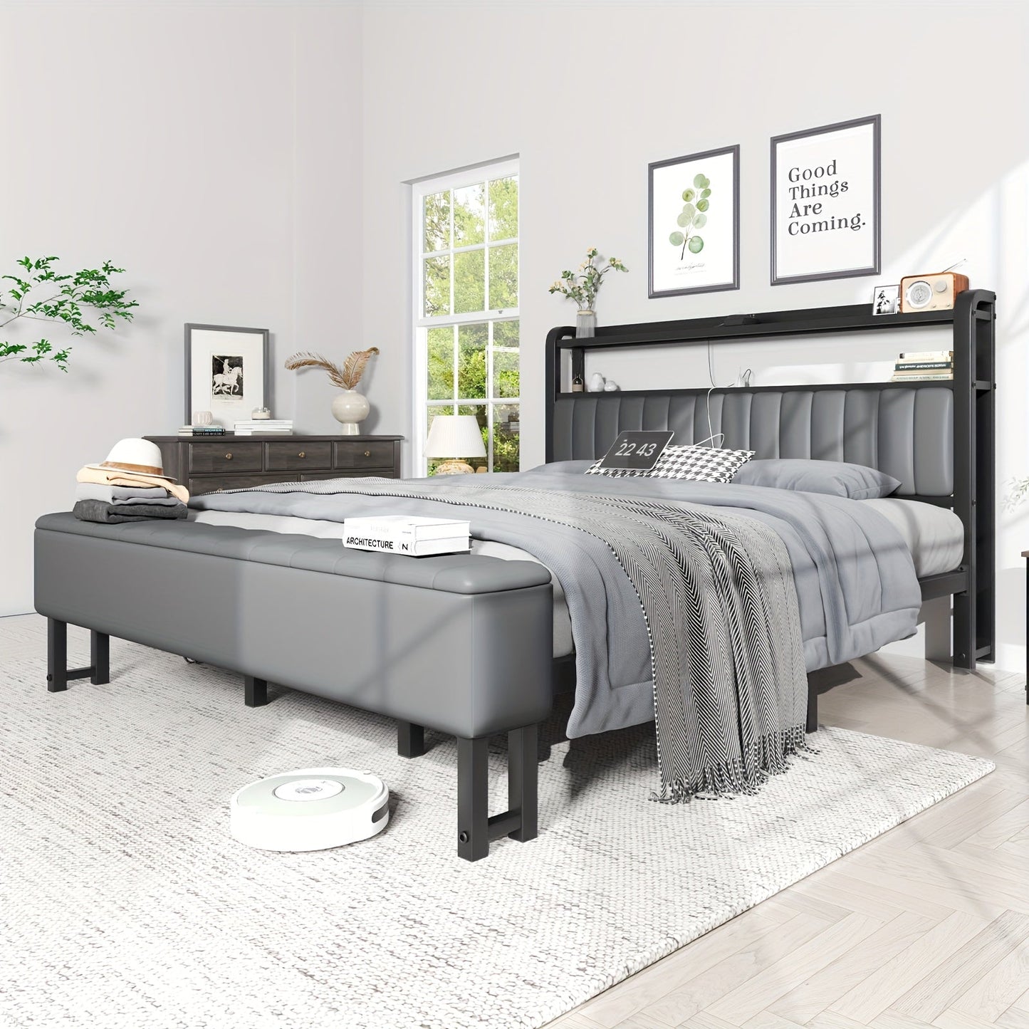 Bed Frame shown in the Gray, King option