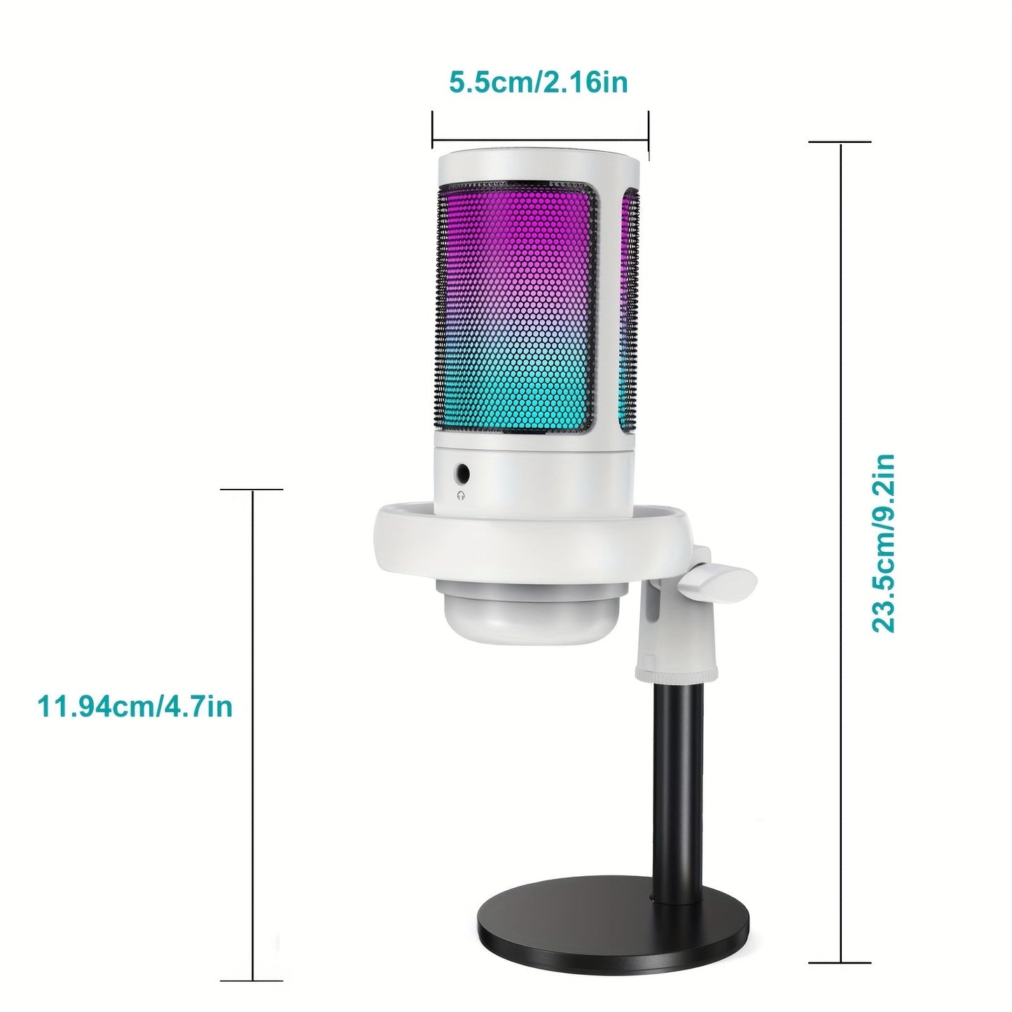 USB RGB Condenser Microphone with Gain shown in the White option