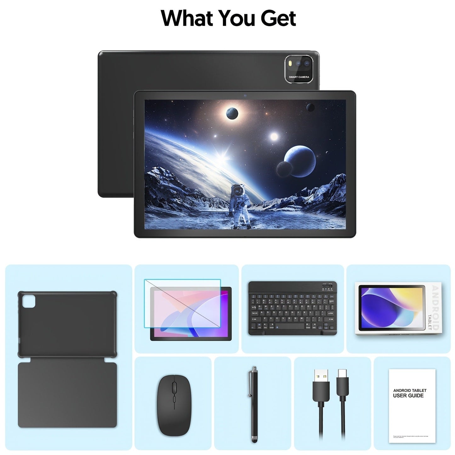 Android Tablet 10-Inch 2-in-1 with Android 14, WiFi 6, 64GB Internal Storage and Keyboard Set