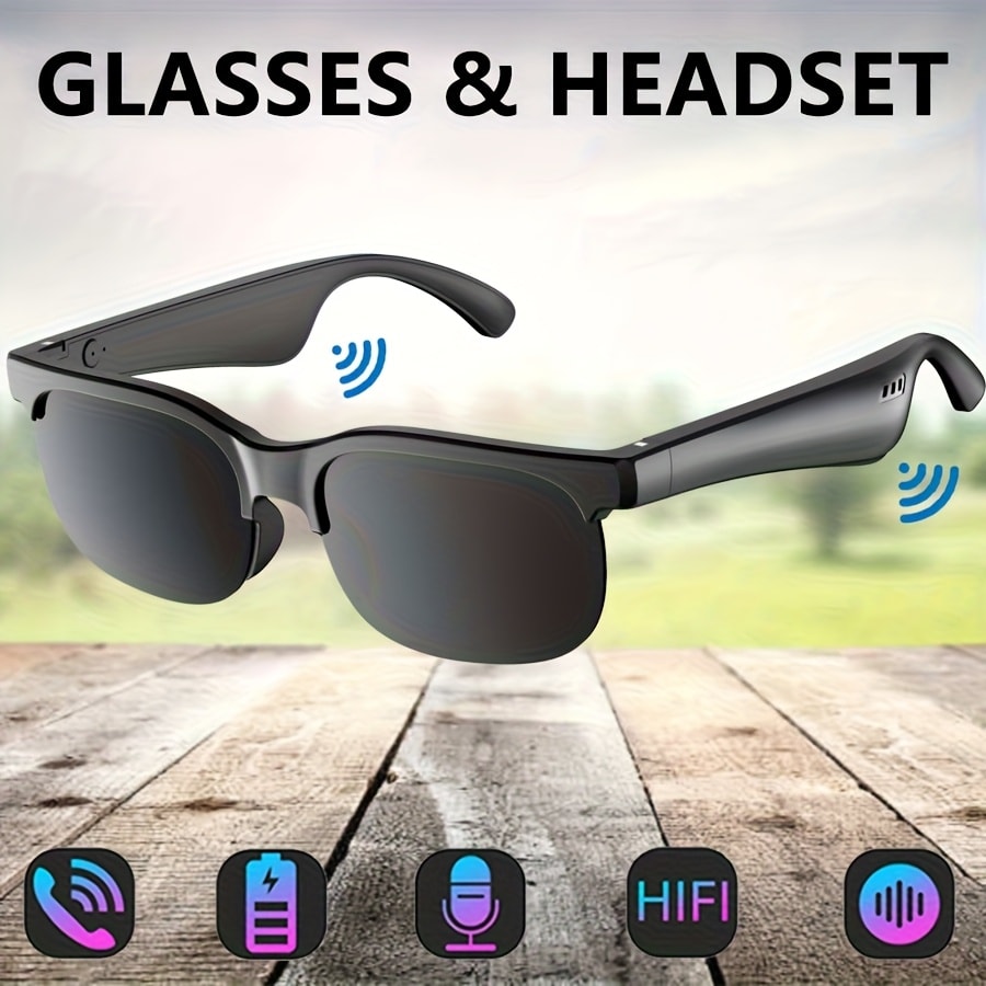 Open Ear Bluetooth Audio Glasses with Built-In Earbuds, Wireless Smart Sunglasses for Music & Hands-Free Calls