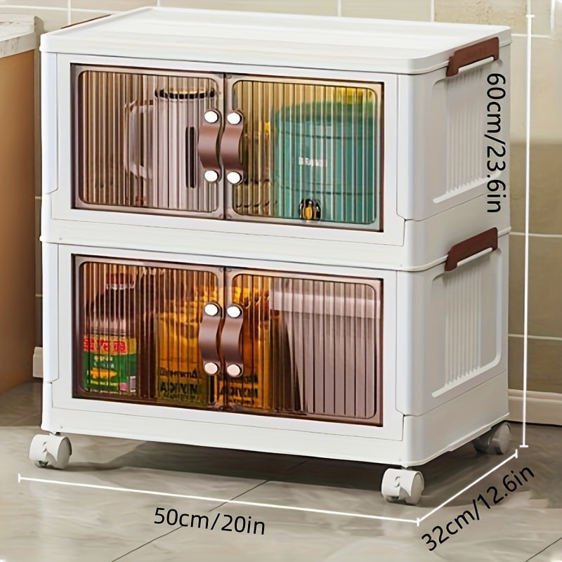 Front-Door Stackable Storage Bin Cabinets with Wheels in One-, Two- or Three-Pack Options for Home Use