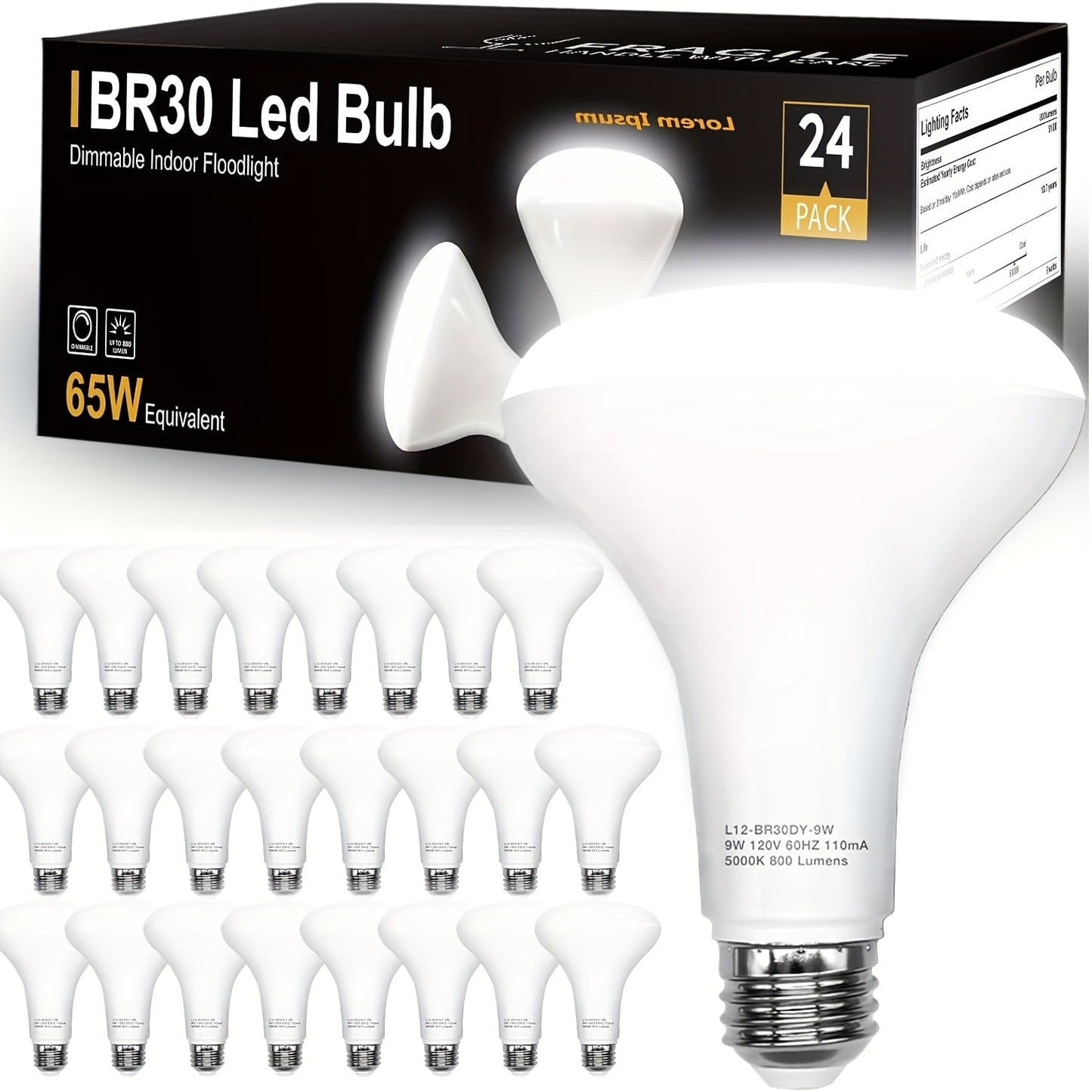 BR30 LED Flood Light Bulbs Dimmable 9W = 65W Equivalent 800 Lumens E26 Base CRI 80+ Recessed Light Bulbs for Ceiling Kitchen