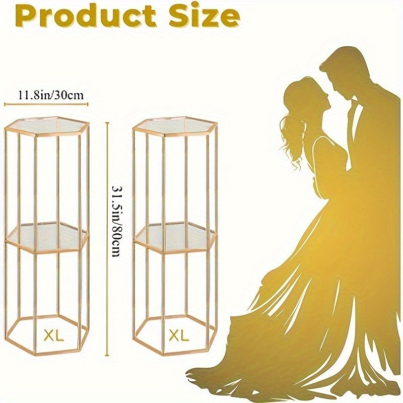Golden Metal Dessert Display Stands with Three-Piece Square Pedestal Set or Double-Layer Hexagon Stand