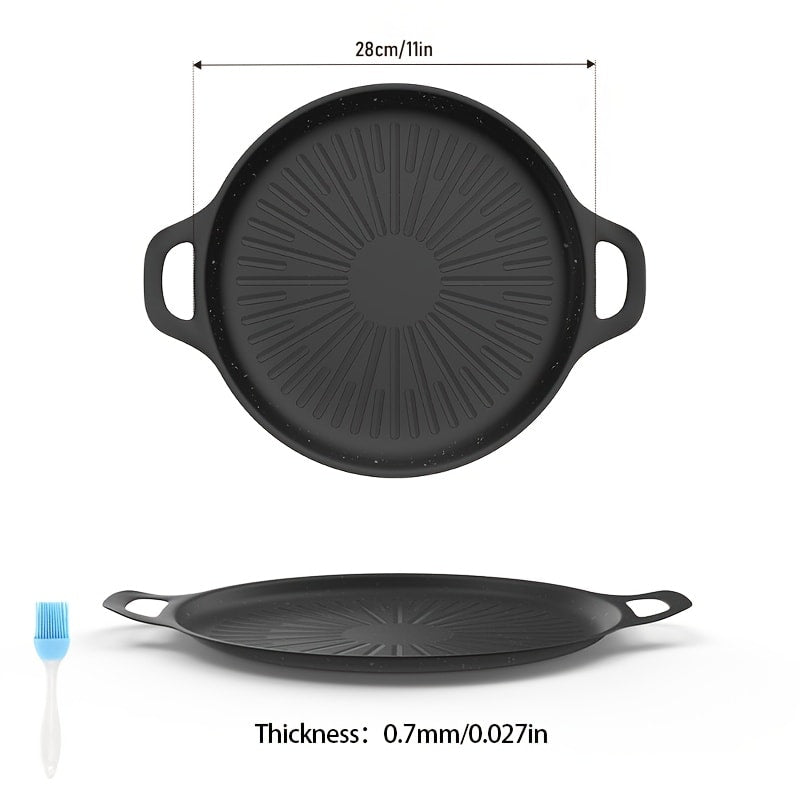 BBQ Griddle Pan Non-Stick with Oil Drain Groove & Double Handles for Home Cooking, Dining and Outdoor Meals