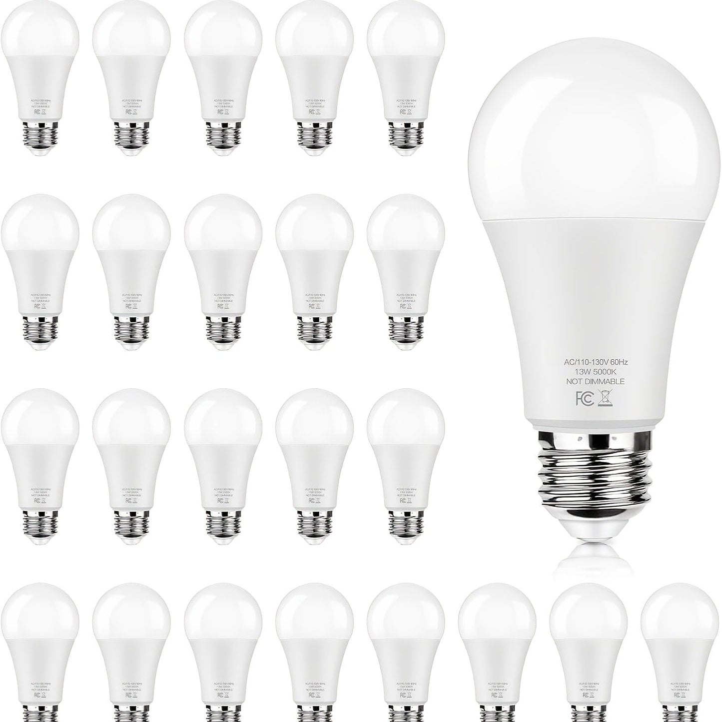 A19 LED Light Bulbs with E26 Base, 13W 1500-Lumen Rating, 3000K or 5000K Light in 12- or 24-Count Packs