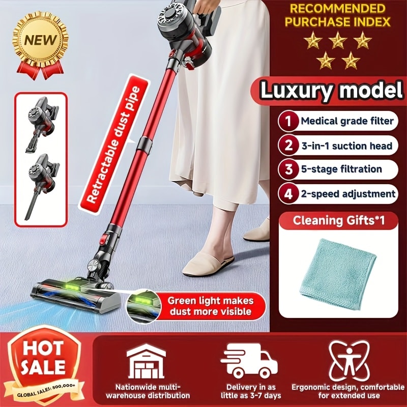 Cordless Vacuum Cleaner with Green Light Indicator for Entryways, Bedrooms and Living Spaces