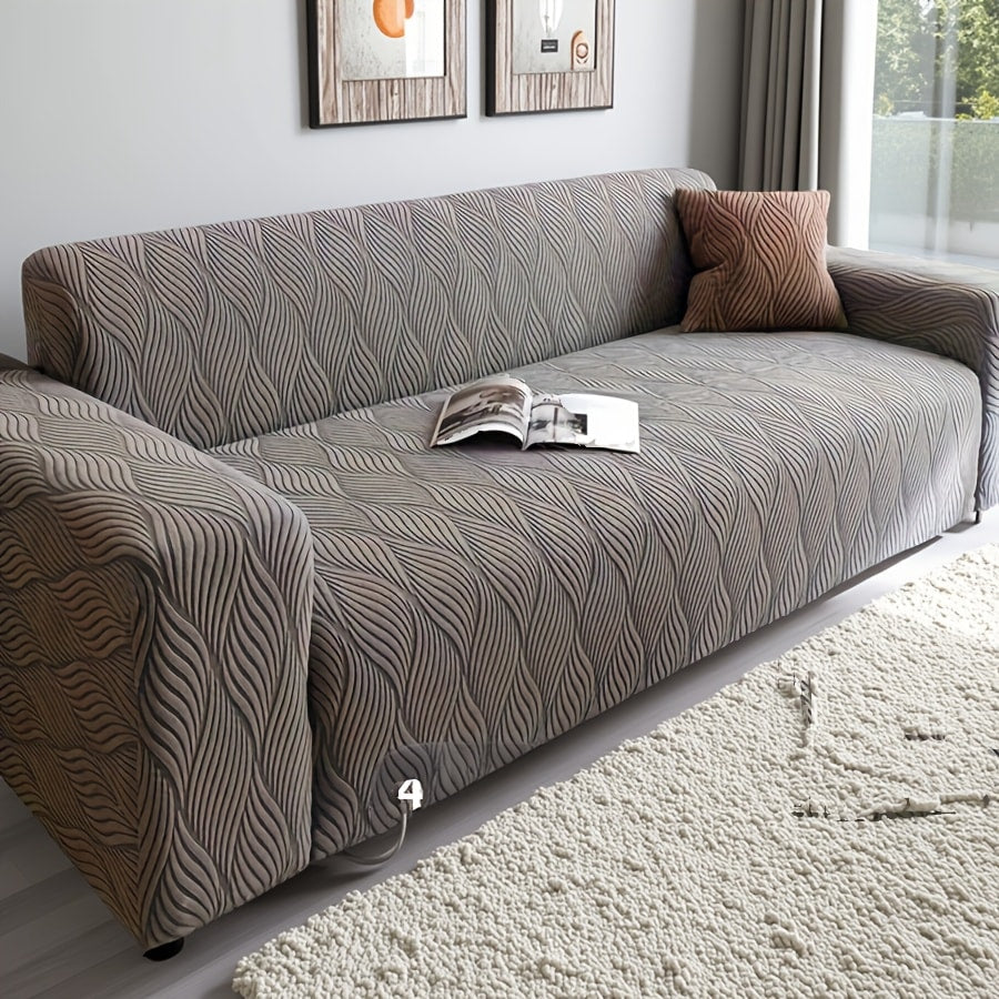 Sofa Cover Polar Fleece Modern Jacquard Elastic Slipcover with Elastic Fit for 1 to 4-Seater Sofas
