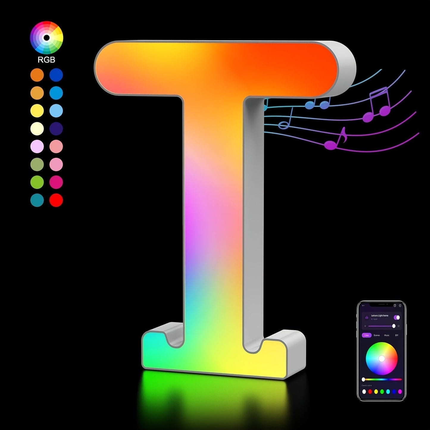 LED Letter Lights Music Sync – Colorful Flashing Marquee Alphabet Lights for Room Decor, Party, Bedroom, Festival & Camping