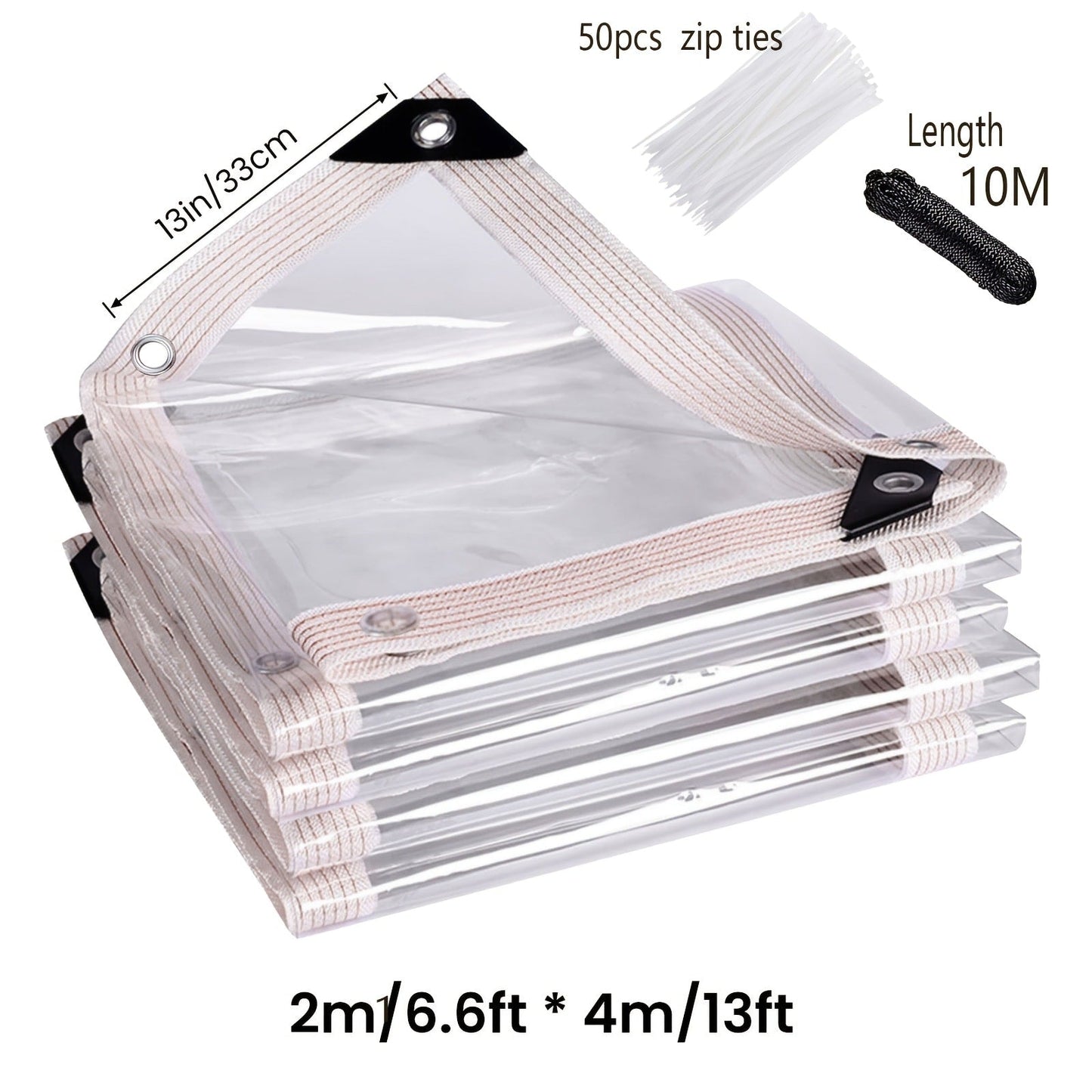 Clear Tarp Transparent PE Tarpaulin with Grommets, Rainproof Cover for Porch Canopy Henhouse Plant Camping & Outdoor Garden