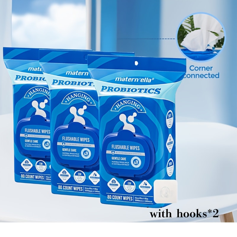 Flushable Wet Wipes for Adults with Probiotics, Plant-Based Fibers, Fragrance Free, Sewer Safe, & Thick Disposable Butt Wipes