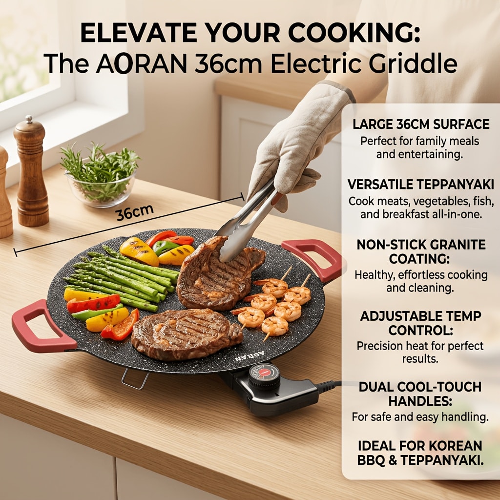 Electric Griddle Non-Stick with Adjustable Temperature, 14.17" & 15.75" Sizes, Fast Heating for Pancakes