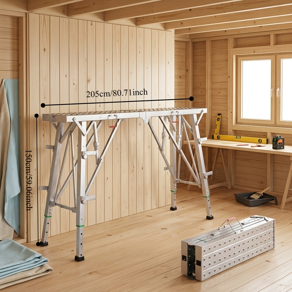 Folding Work Platform Scaffold Portable Adjustable Height Ladder Stool for Entryways, Bedrooms and Living Spaces