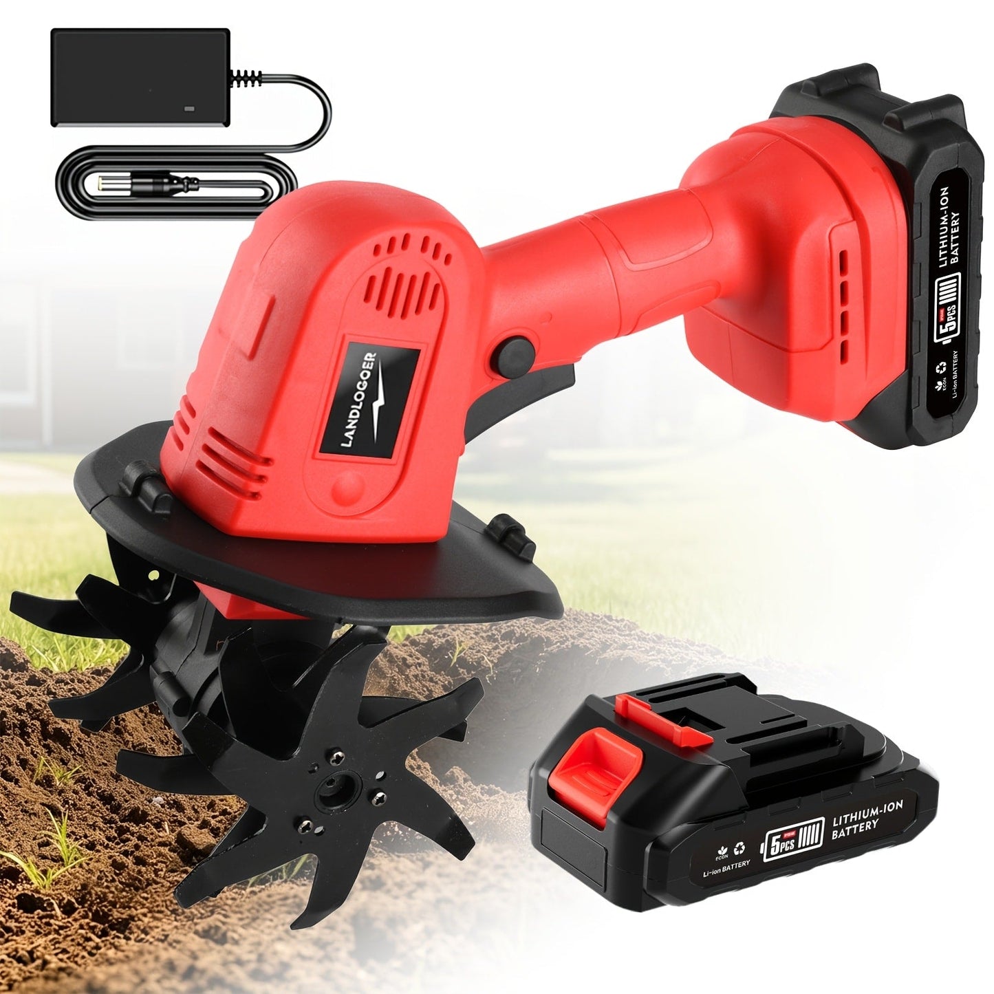 Cordless Electric Cultivator 20V Handheld Rotary Tiller, 9-Inch Width 6.6-Inch Depth, 1 or 2 Batteries & Charger