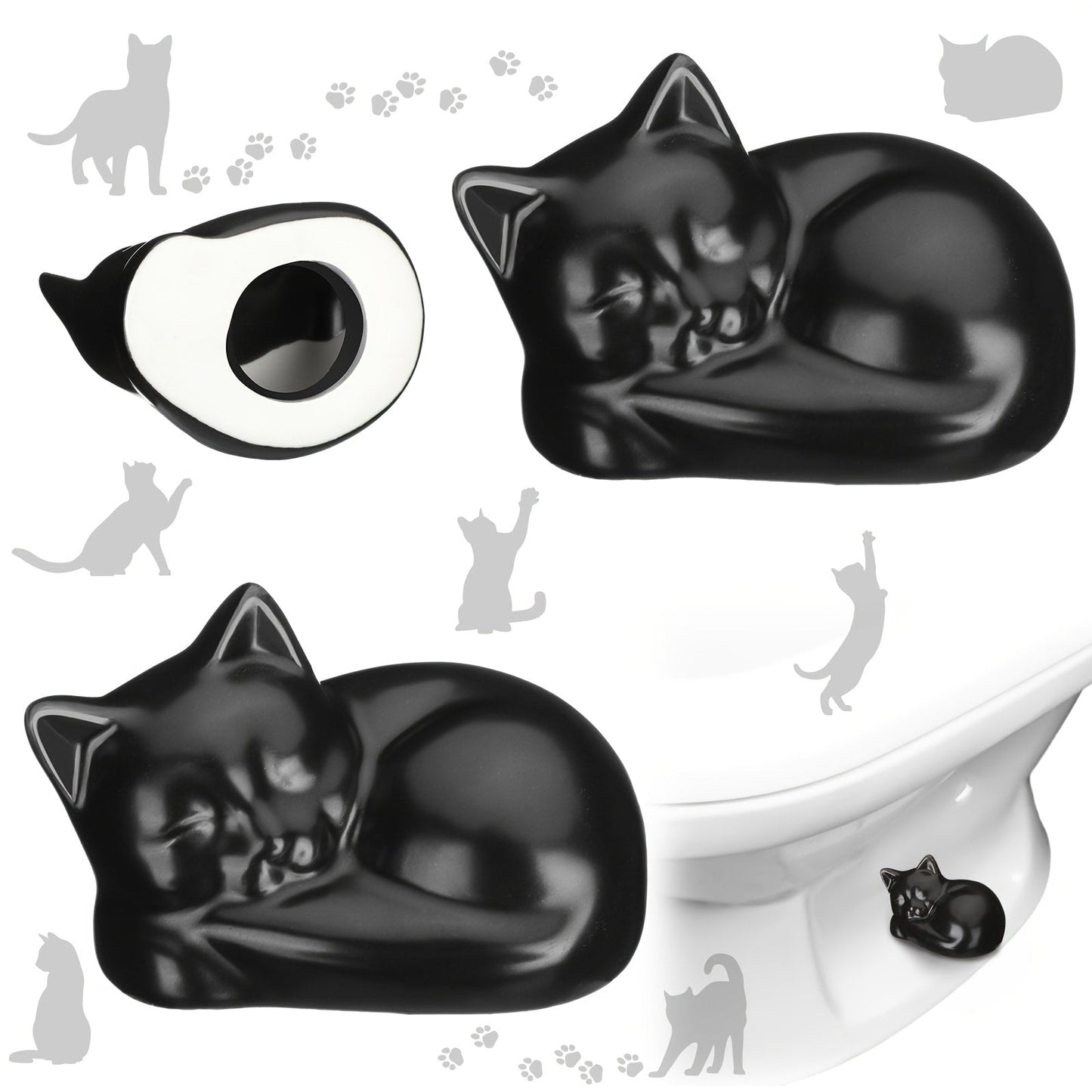 Black Cat Ceramic Toilet Bolt Caps 2-Pack – Decorative Cat Toilet Bolt Screw Cover Caps, Cute Bathroom Decor for Cat Lovers