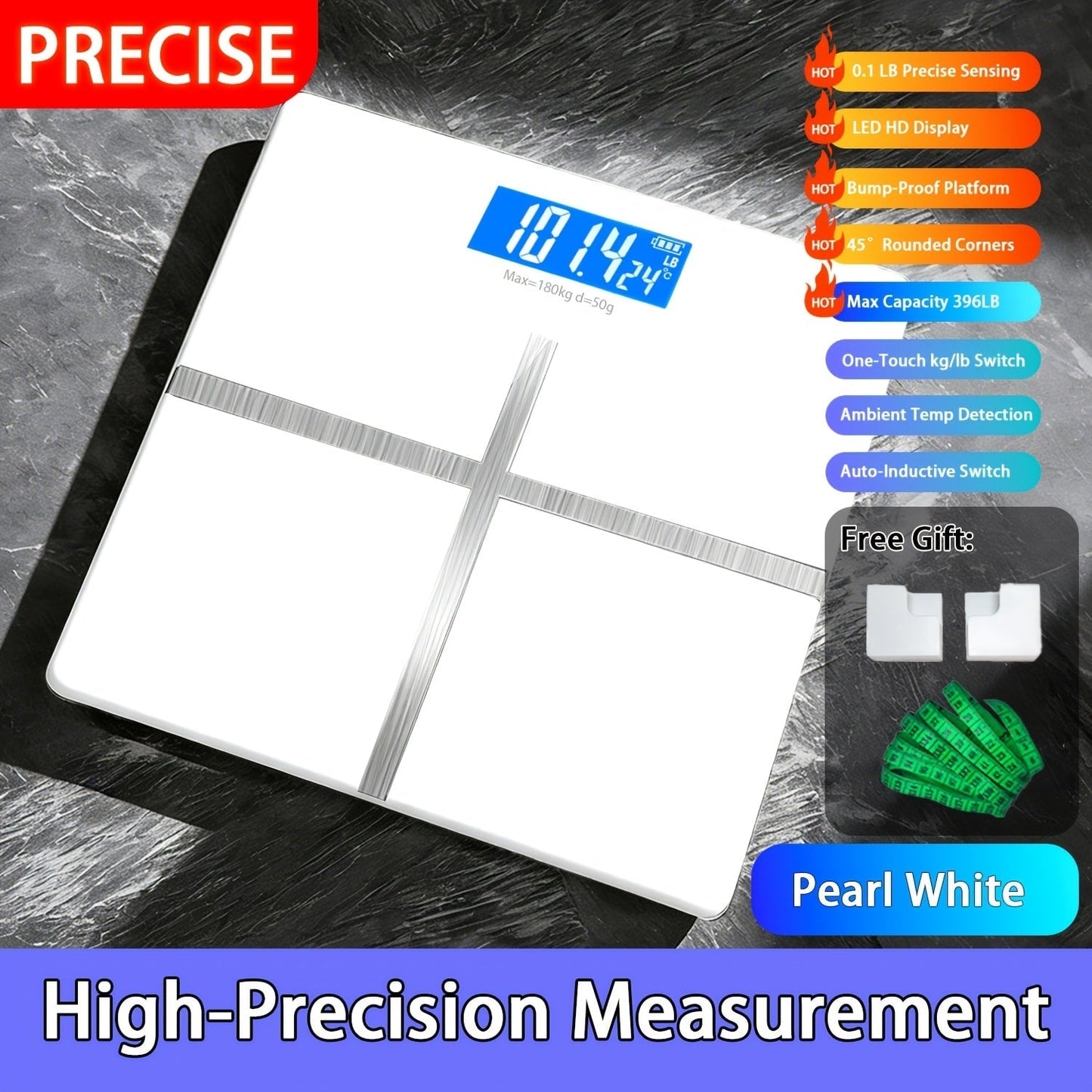 Digital Bathroom Scale with LCD Temperature Display – 396 lb High-Precision Weight Scale, KG/Pounds Switchable, Wide Non-Slip Platform