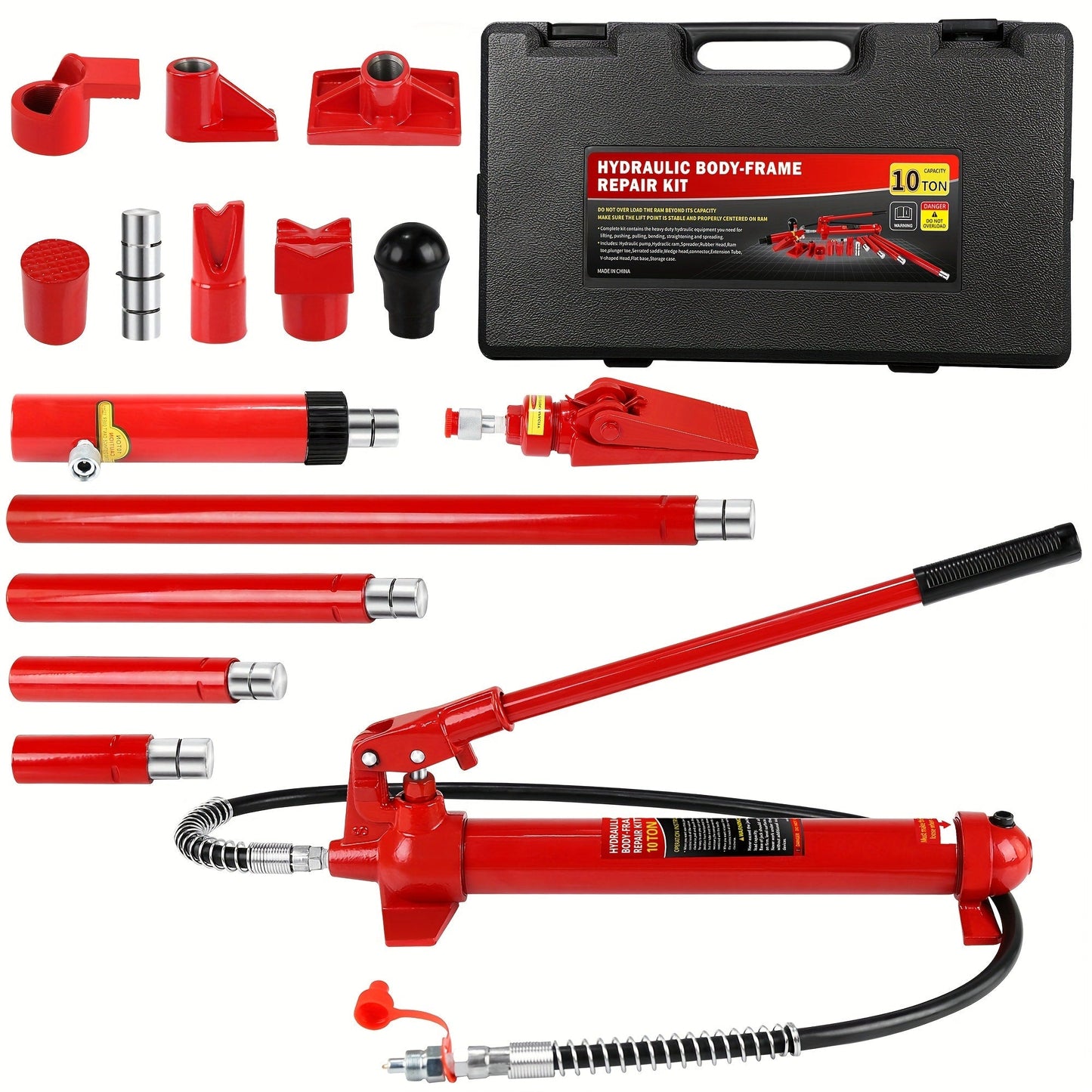 Porta Power Hydraulic Jack Kit 4 / 10 / 20 Ton, High Carbon Steel Body Repair Ram Set for Pulling Pushing Lifting Bending Straightening