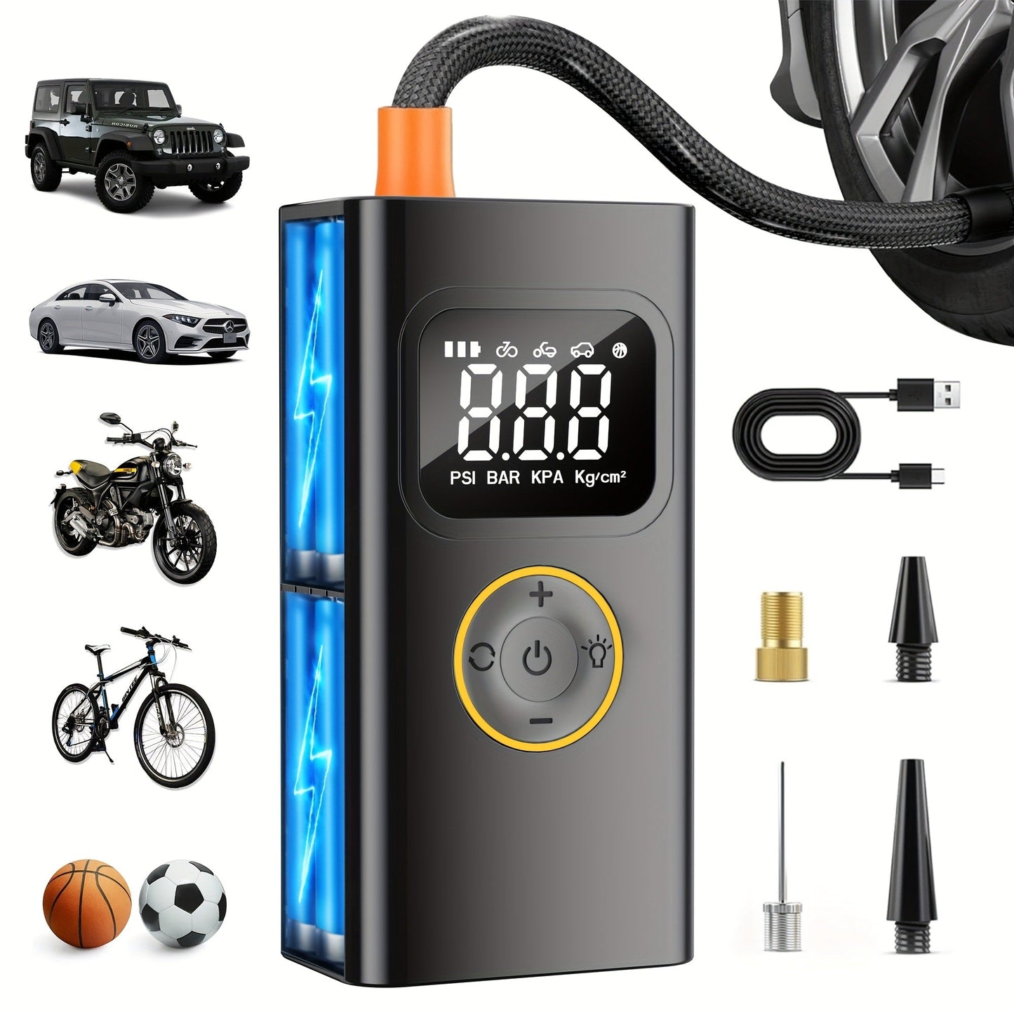 Portable Tire Inflator Air Compressor 150PSI – Cordless Smart Air Pump with Digital Pressure Gauge, LCD Display, 3X Fast Inflation