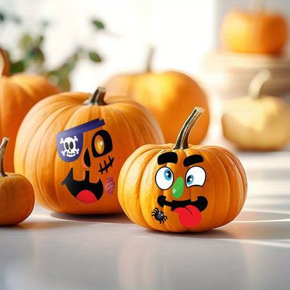 No-Carve Pumpkin Face Sticker Kit with 18 Sheets, 12 Pictured Designs and Up to 40 Face Layouts