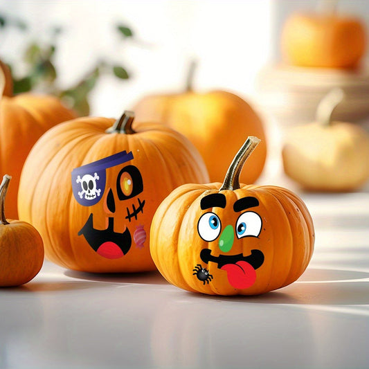 No-Carve Pumpkin Face Sticker Kit with 18 Sheets, 12 Pictured Designs and Up to 40 Face Layouts