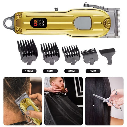 Barber Hair Clipper Kit for Men – USB Rechargeable Digital Size Adjustment, Complete Set with Scissors & 4 Limit Combs
