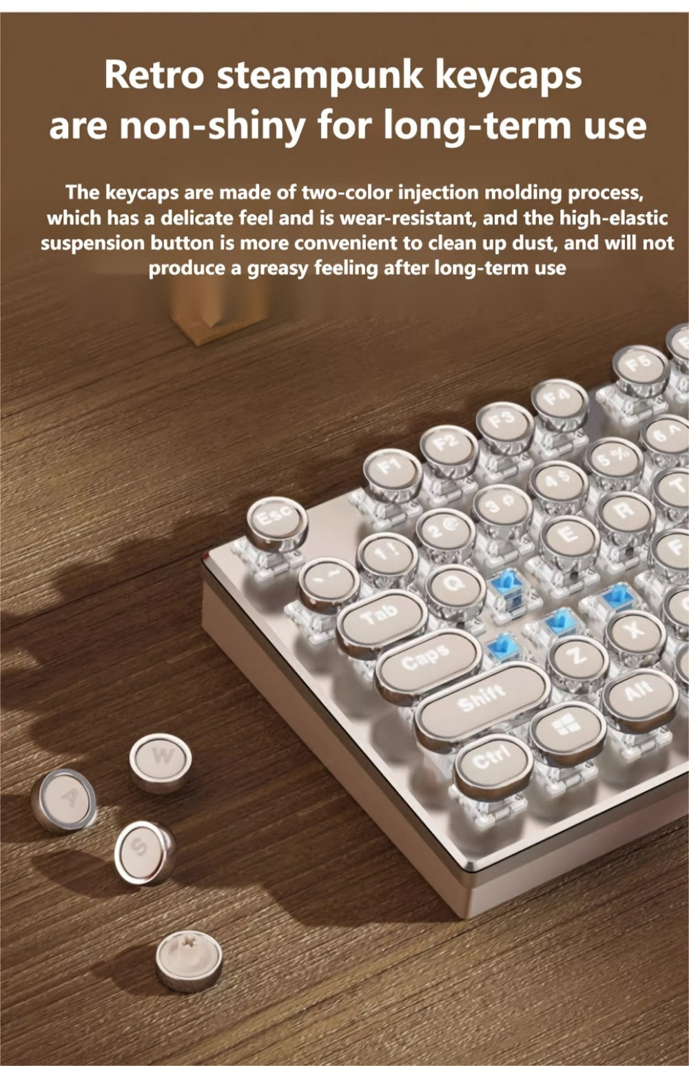 Steampunk Typewriter Mechanical Keyboard with Blue Switches – Retro Old-Fashioned USB Wired Gaming & Office Keyboard for Desktop Laptop PC