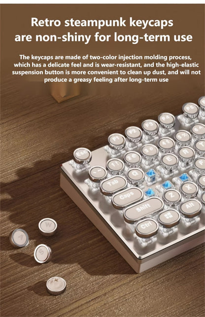 Steampunk Typewriter Mechanical Keyboard with Blue Switches – Retro Old-Fashioned USB Wired Gaming & Office Keyboard for Desktop Laptop PC