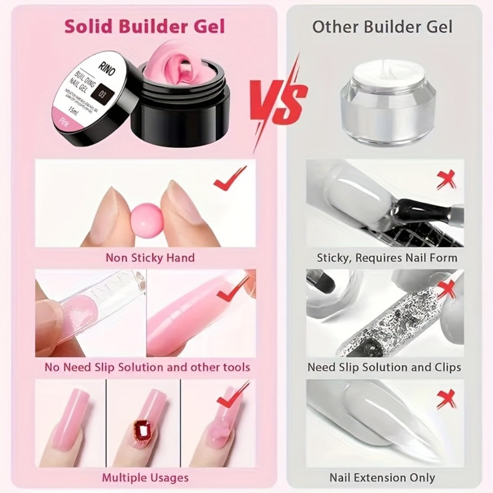 RINO 3D Nail Sculpture Kit 5pcs – Solid Builder Gel with Rhinestone Gel Molding Gel Flower Molds & Sculpting Brush