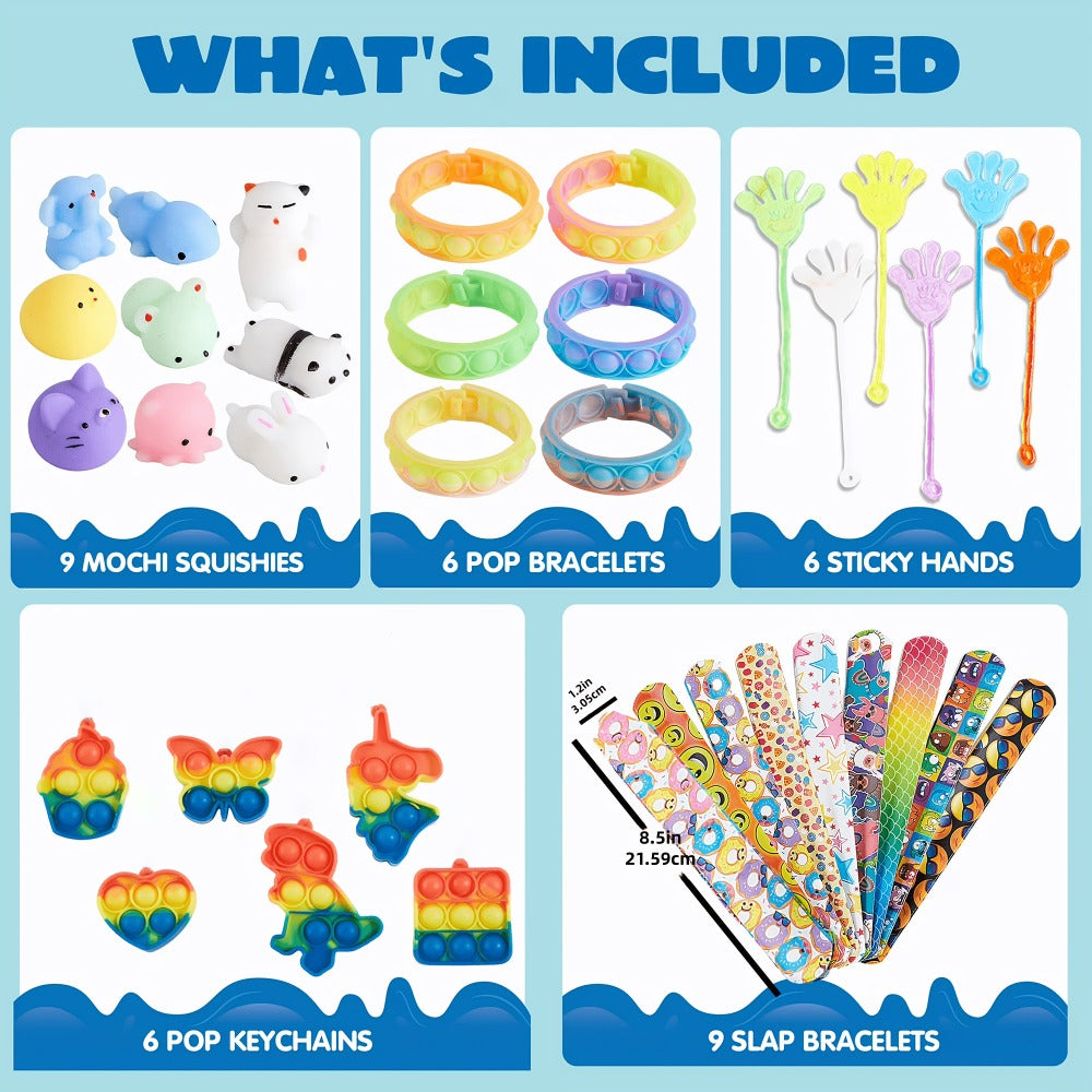 Party Favors Toys 60 Pack, 9 Styles Bulk Fidget Toy Set for Kids, Goodie Bag Fillers, Birthday Party Prizes