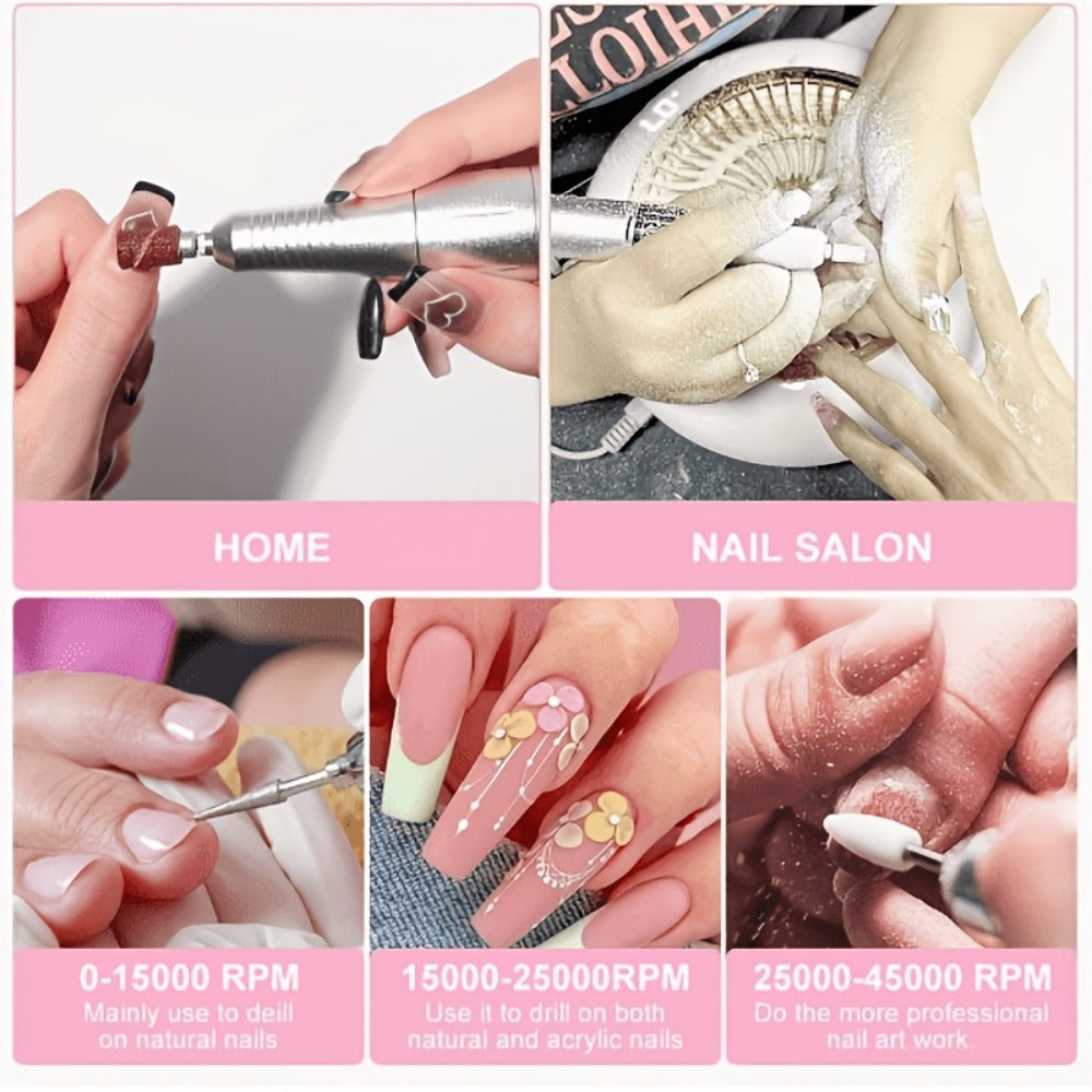 Electric Nail Drill 45000 RPM Cordless Kit with LCD Display and V2 Pink, White or Purple Options