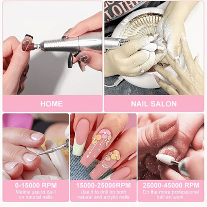 Electric Nail Drill 45000 RPM Cordless Kit with LCD Display and V2 Pink, White or Purple Options