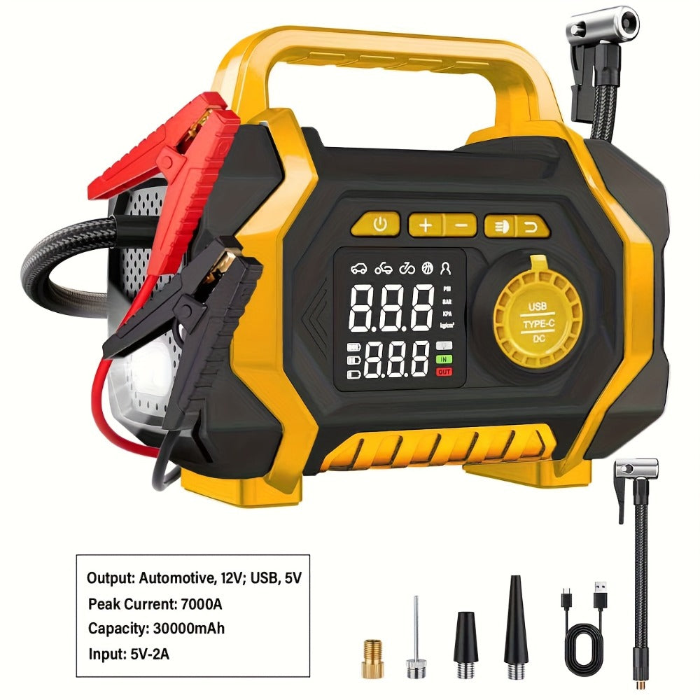 7000A Jump Starter with Air Compressor & Tire Inflator, 8-in-1 Portable Car Battery Booster for 9L Gas 8.5L Diesel, 150PSI Auto-Stop