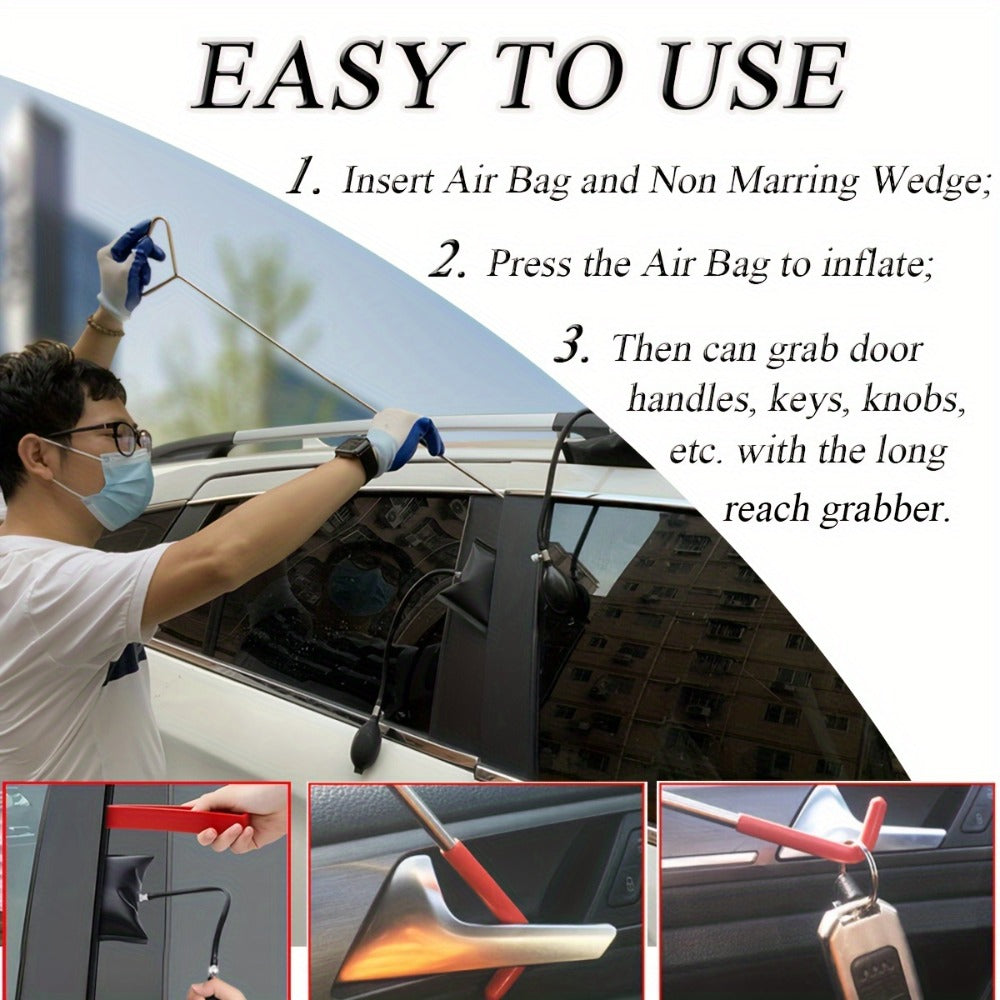 Car Lockout Kit Emergency Door Opener Tool Set with Carrying Bag – Portable Vehicle Unlock Kit for Locked Car Doors
