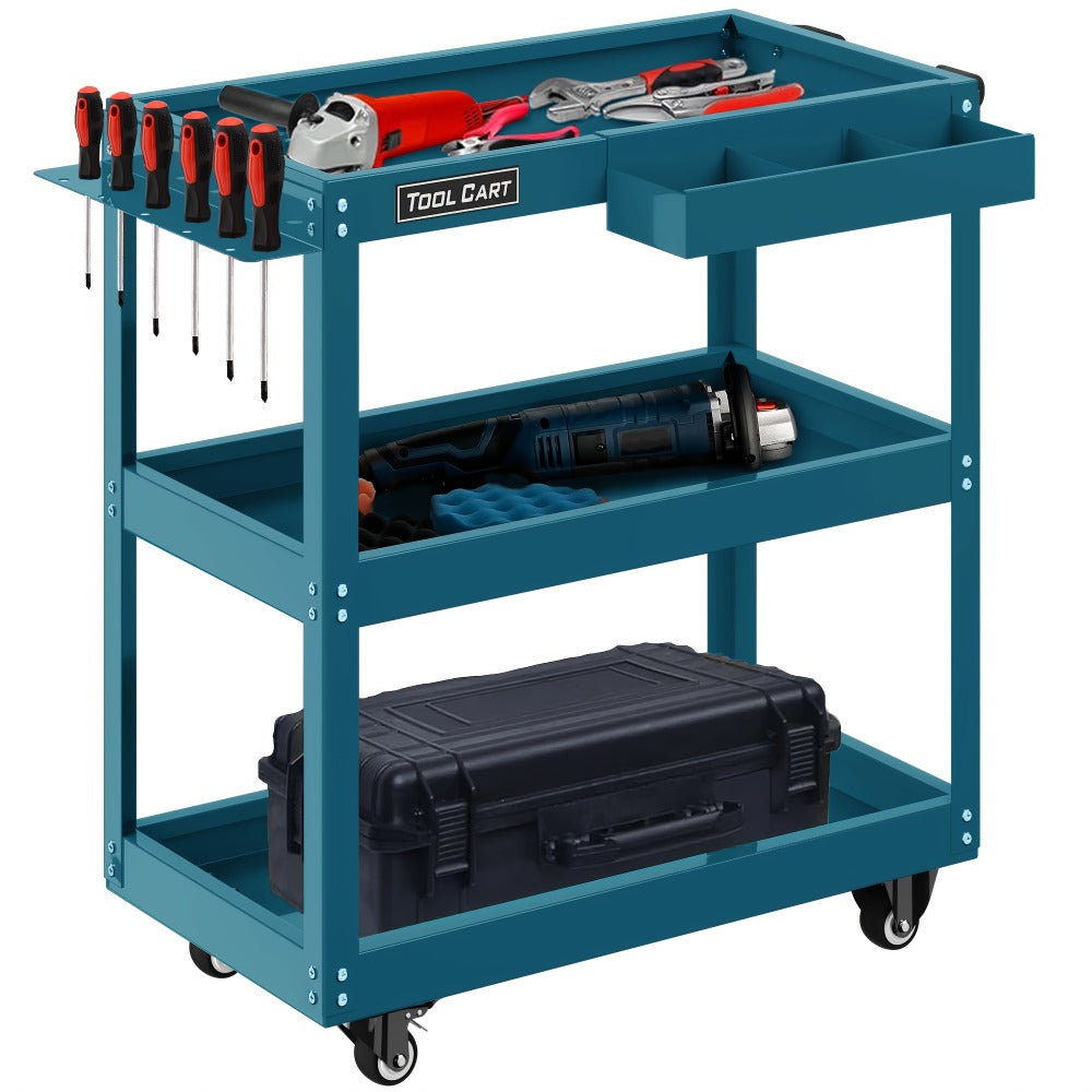 Rolling Tool Cart 3-Tier Pegboard Organizer Locking Drawer 4 Swivel Casters for Garage Workshop Mechanics Black Yellow
