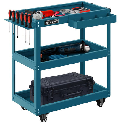 Rolling Tool Cart 3-Tier Pegboard Organizer Locking Drawer 4 Swivel Casters for Garage Workshop Mechanics Black Yellow