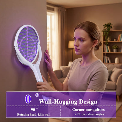 Electric Fly Swatter Racket 4000V, Rechargeable Mosquito Zapper with Auto One-Touch Kill, Detachable Head