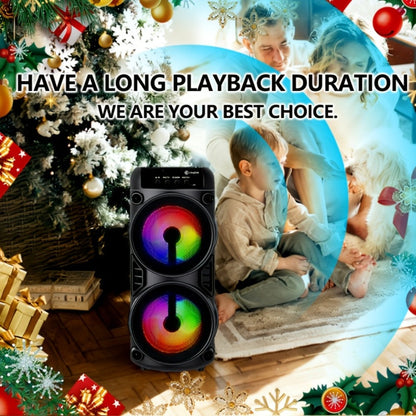 Portable Bluetooth Speaker 10-Inch Model with Dual 4-Inch Drivers, RGB Lights and FM Radio