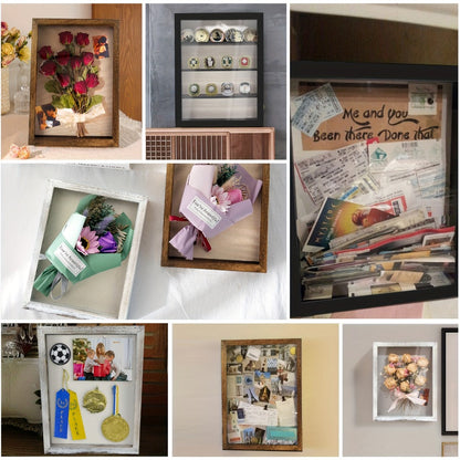 Shadow Box Frame 11x14 with 4 Removable Shelves – Large Deep Display Case for Medals Coins Pins Photos Flowers Keepsakes