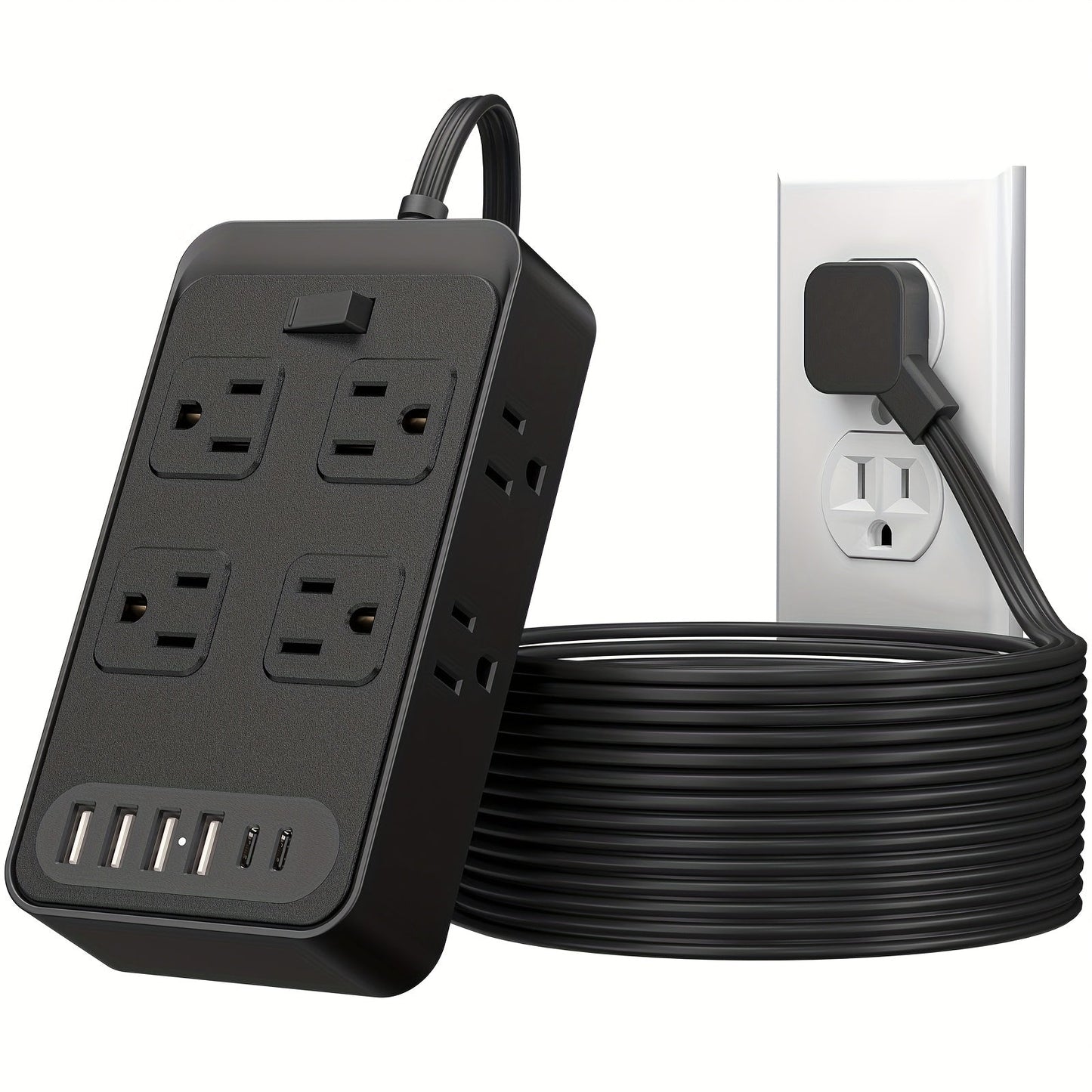 One-Touch Switch Desk Charging Station 14-in-1, 8 Widely Distributed AC Outlets & 6 USB Ports (4 USB-A + 2 USB-C)