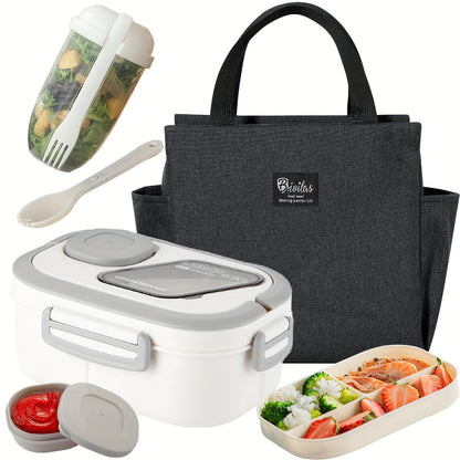 2-Layer Bento Lunch Box Set with Cup and Meal Bag - Multi-Grid Lunch Box for School, Office & Outdoor Picnics