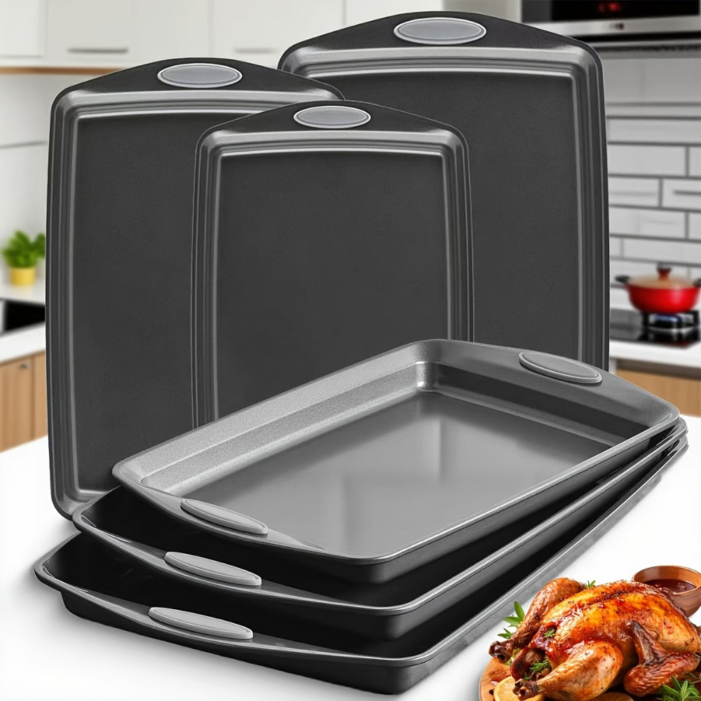 Nonstick Baking Sheet Set with Silicone Handles, Carbon Steel Cookie Sheet Pan Set in Assorted Sizes