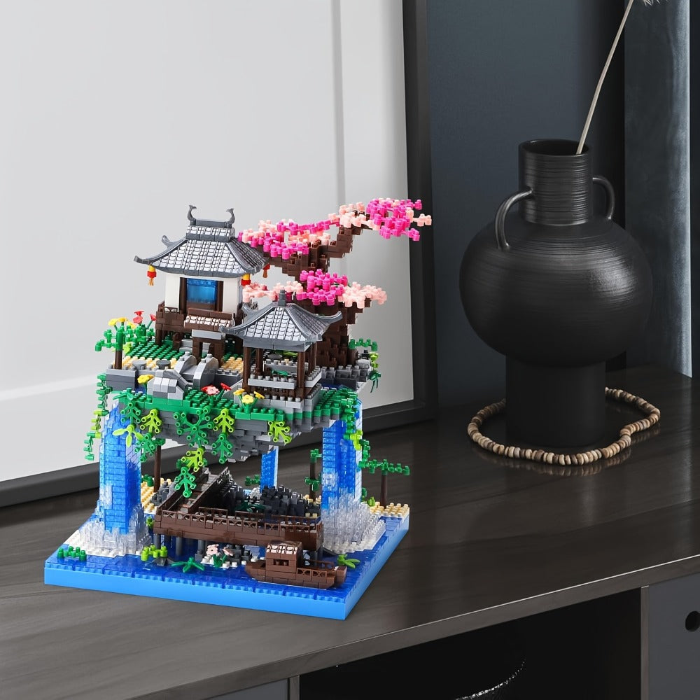 Bonsai Tree Building Set 3320 Pieces Micro Blocks, Chinese Architecture Peach Blossom Cherry Blossom Miniature Model Kit