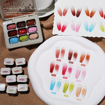 Gel Nail Polish Set 9 Colors Autumn Winter Gradient Collection, Firm Pat Glue Soak Off UV LED Gel Polish