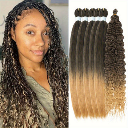 Braiding Hair Pre-Stretched 6 Packs 26 & 32 Inch Deep Curly Crochet Hair Synthetic Ombre Extensions for Box Braids Twist Braids Knotless